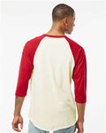 Tultex 245 Vintage White/ Rio Red — on model back