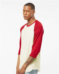 Tultex 245 Vintage White/ Rio Red — on model side