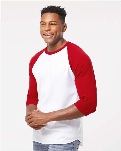 Tultex 245 White/ Red — on model side