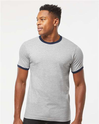 Tultex 246 Heather Grey/ Navy — on model front
