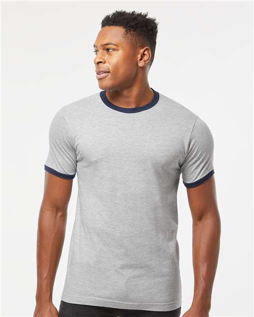 Tultex 246 Heather Grey/ Navy — on model front