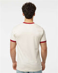 Tultex 246 Vintage White/ Rio Red — on model back