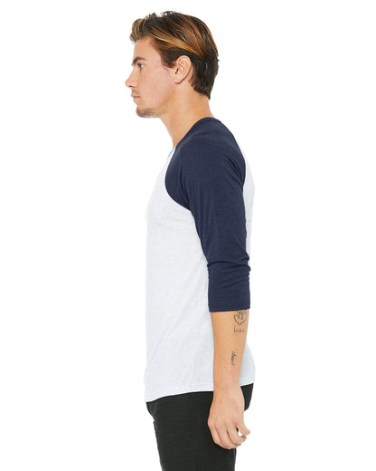 Unisex 3/4-Sleeve Baseball T-Shirt - White Fleck / Navy Triblend