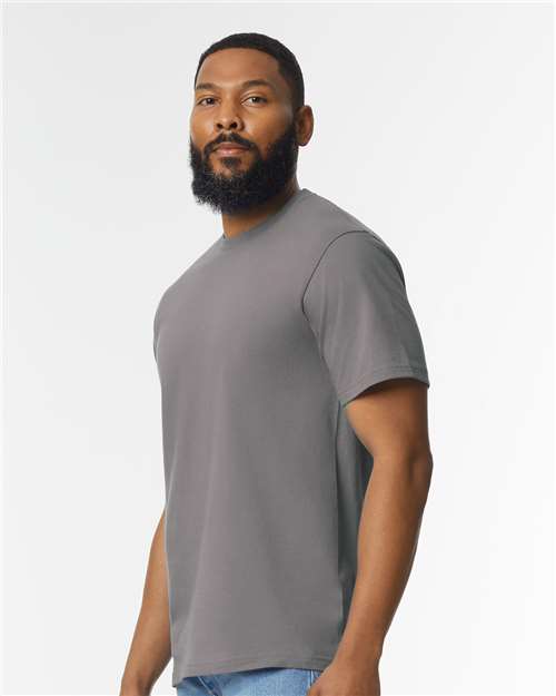 Gildan 65000 Charcoal — on model side