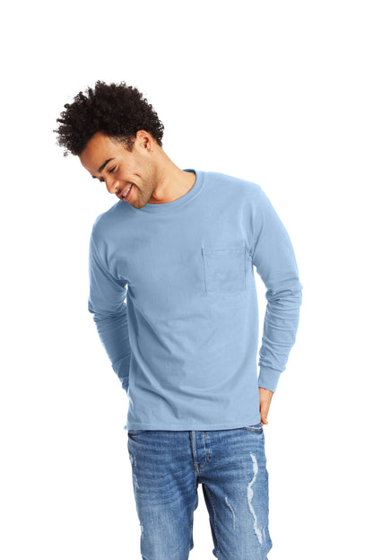 Authentic Long Sleeve Pocket Tee - Light Blue