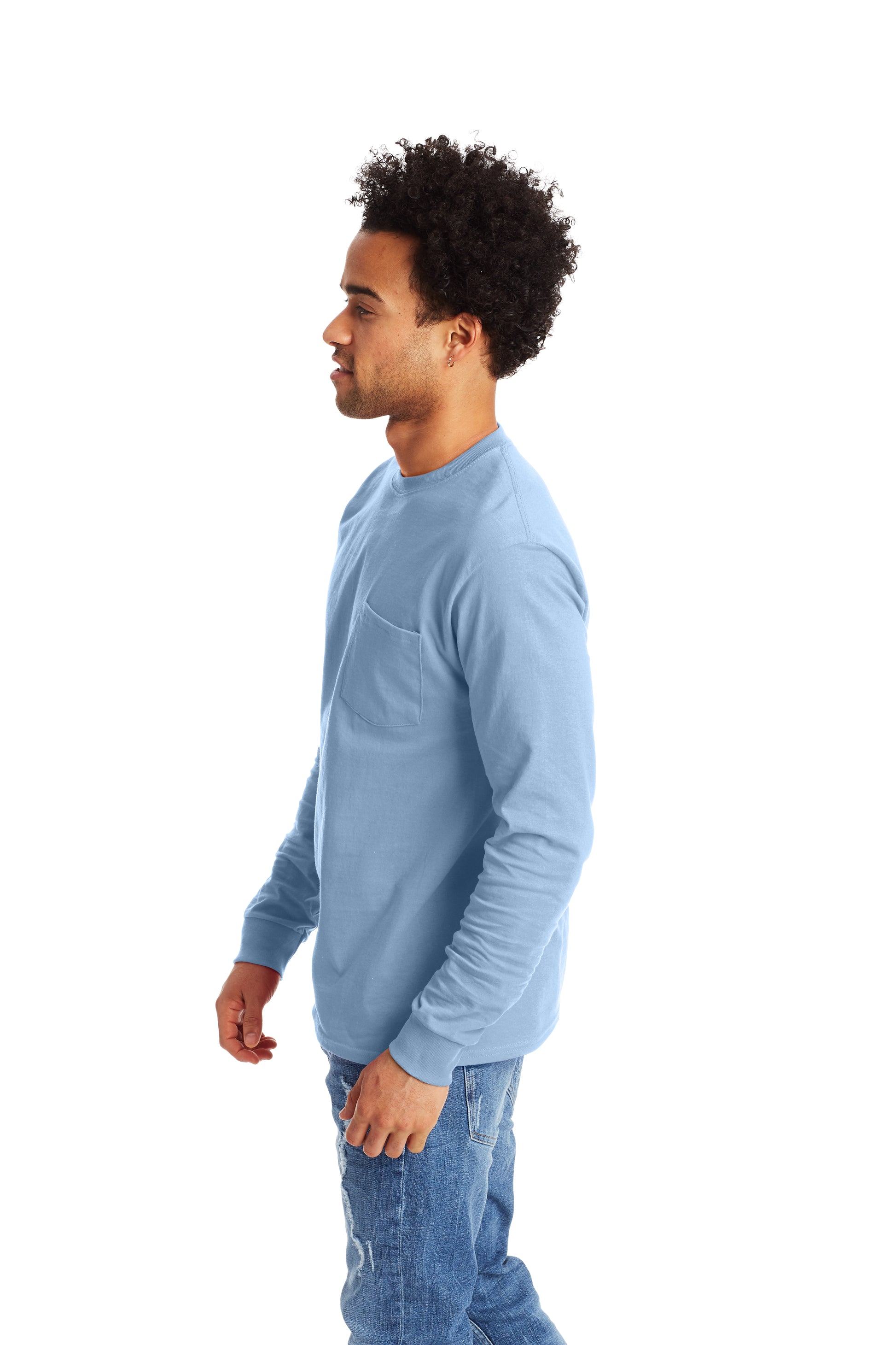 Authentic Long Sleeve Pocket Tee - Light Blue