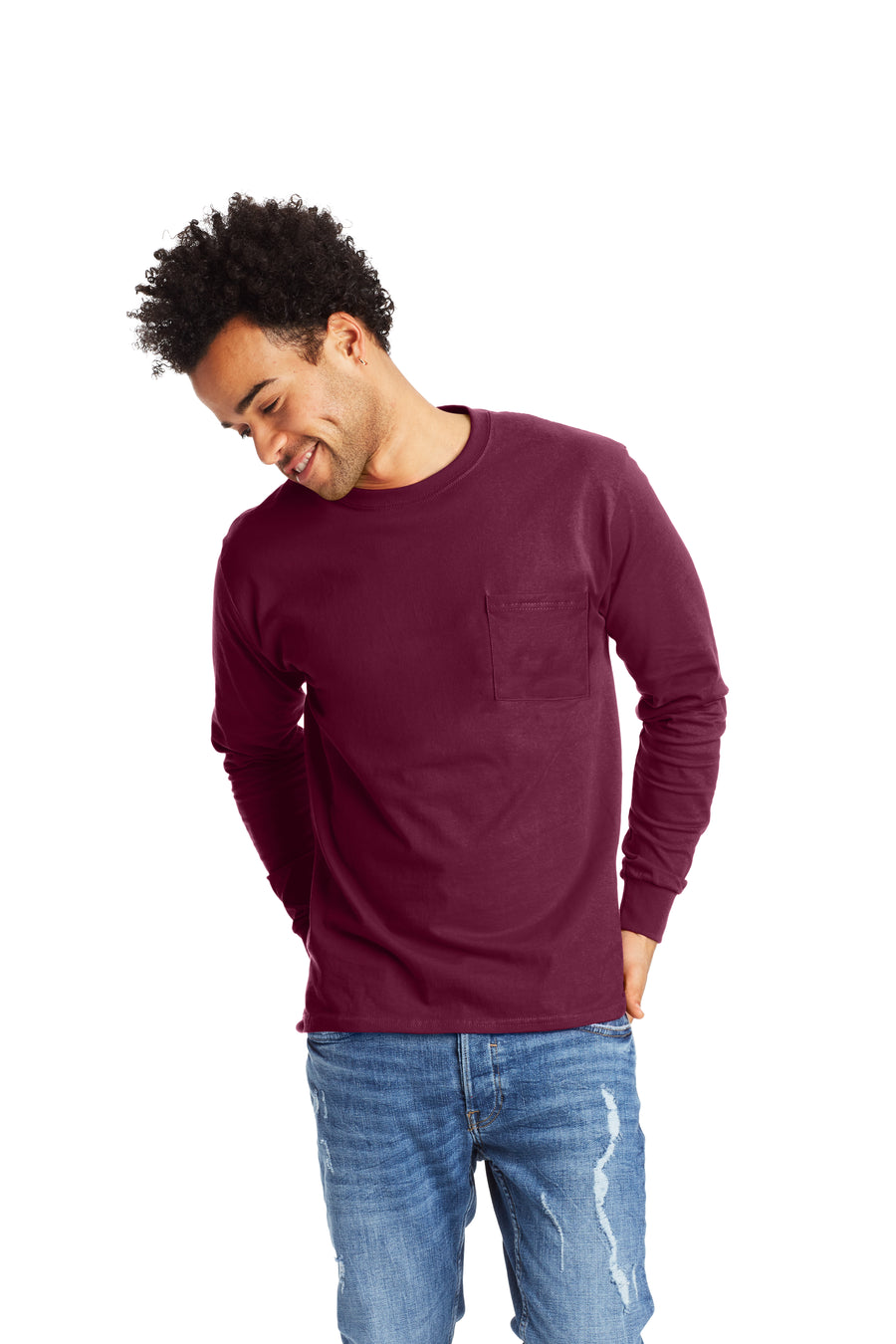Authentic Long Sleeve Pocket Tee - Maroon
