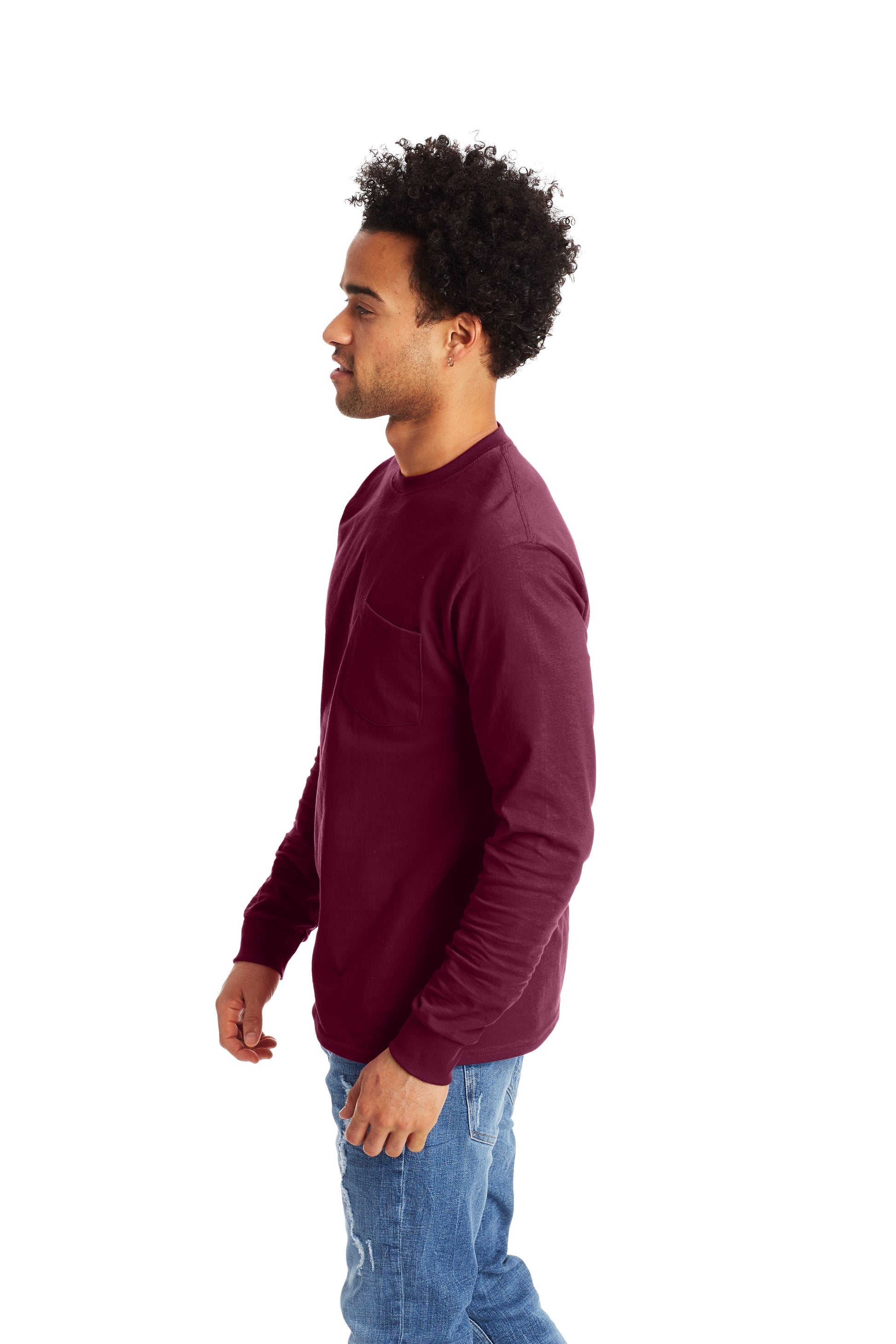 Authentic Long Sleeve Pocket Tee - Maroon