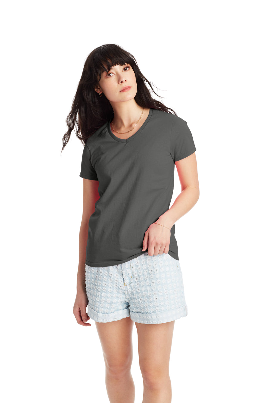 Women's Essential-T Short Sleeve V-neck - Charcoal Heather