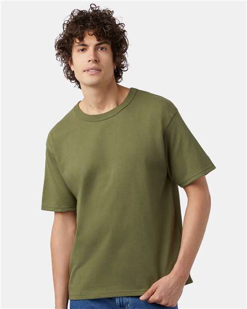 Champion T105 Fresh Olive — on model front