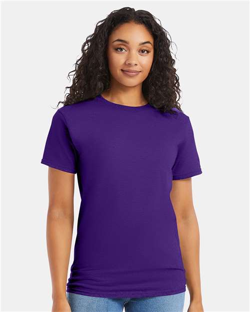 Hanes 5280 Athletic Purple — on model front