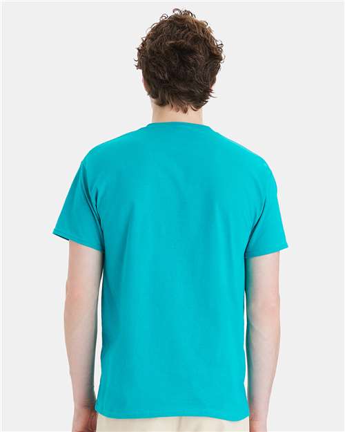 Hanes 5280 Athletic Teal — on model back