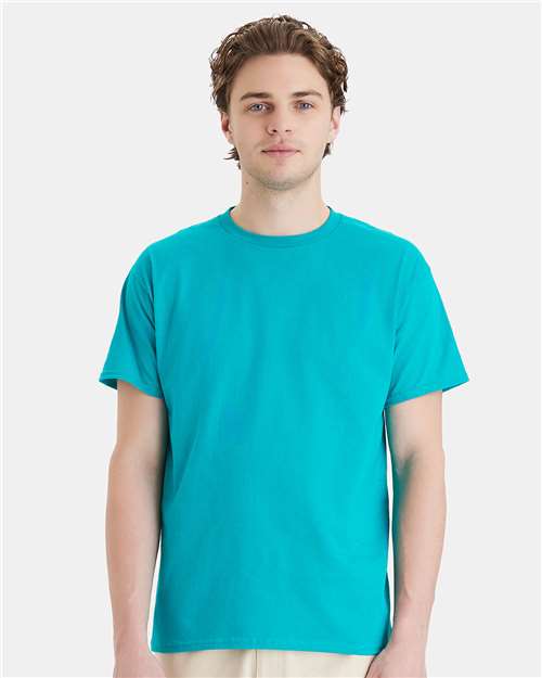 Hanes 5280 Athletic Teal — on model front