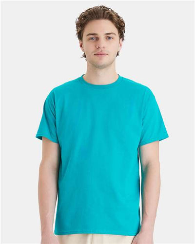 Hanes 5280 Athletic Teal — on model front