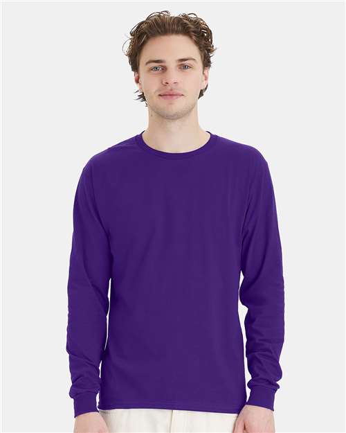 Hanes 5286 Athletic Purple — on model front
