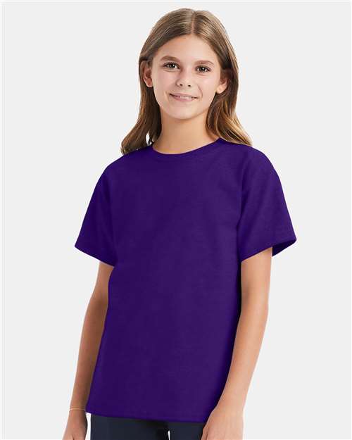 Hanes 5480 Athletic Purple — on model front