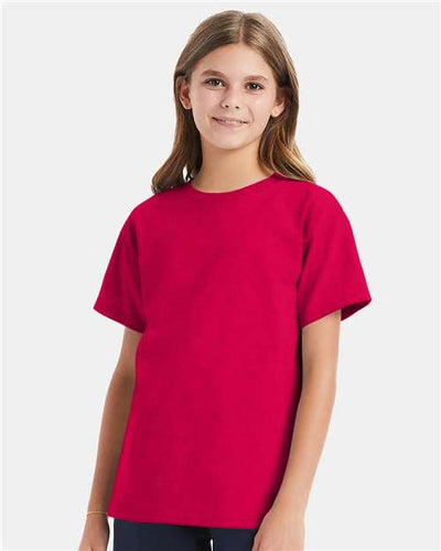 Hanes 5480 Athletic Crimson — on model front