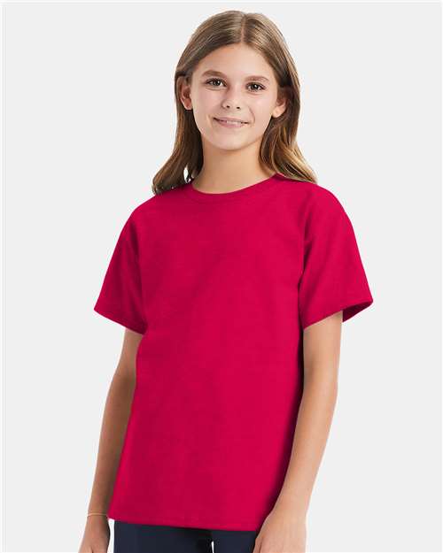 Hanes 5480 Athletic Crimson — on model front