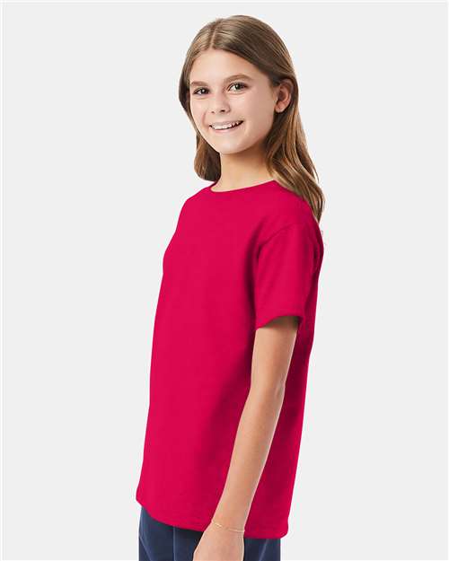 Hanes 5480 Athletic Crimson — on model side