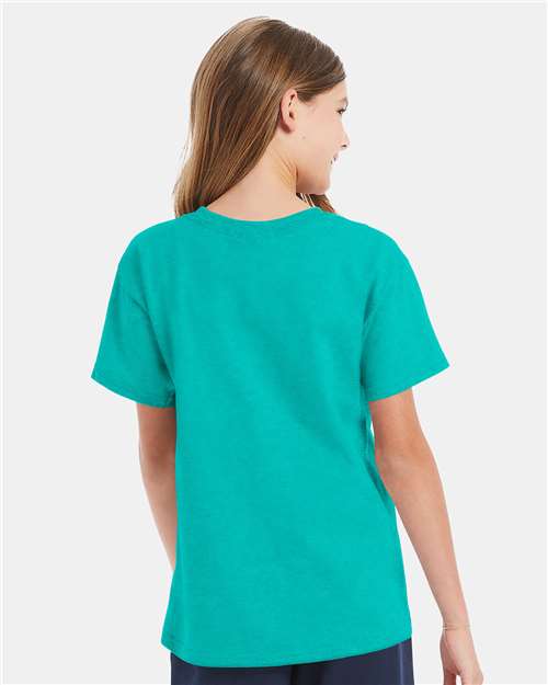 Hanes 5480 Athletic Teal — on model back
