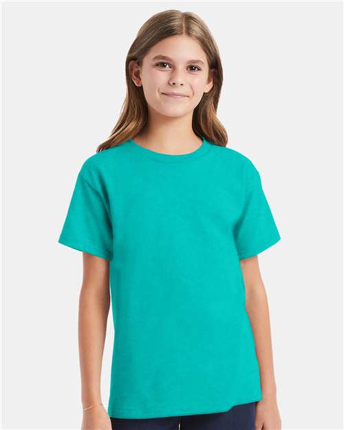 Hanes 5480 Athletic Teal — on model front
