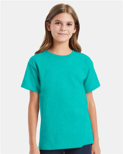 Hanes 5480 Athletic Teal — on model front