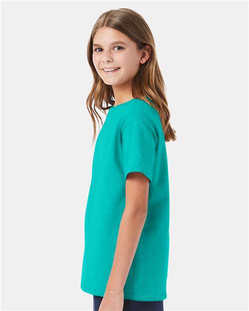 Hanes 5480 Athletic Teal — on model side