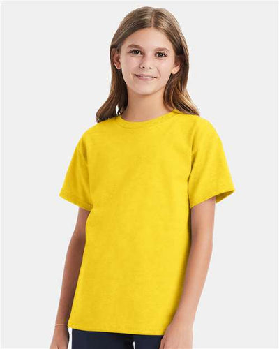 Hanes 5480 Athletic Yellow — on model front