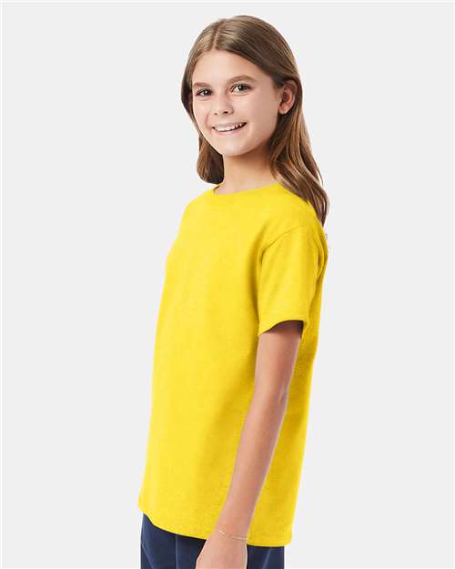 Hanes 5480 Athletic Yellow — on model side