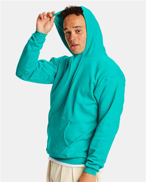 Hanes P170 Athletic Teal — on model side