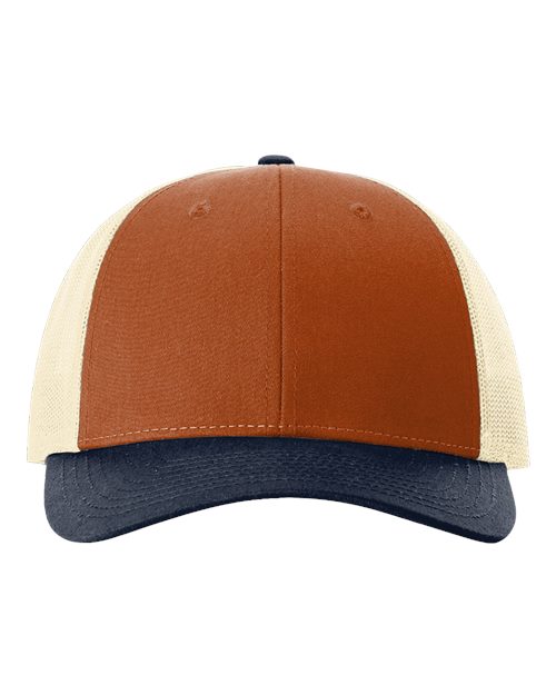Richardson 115 Dark Orange/ Birch/ Patriot Blue — front