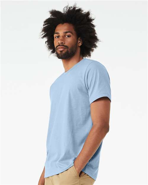 BELLA + CANVAS 3001CVC Heather Baby Blue — on model side