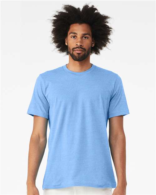 BELLA + CANVAS 3001CVC Heather Carolina Blue — on model front