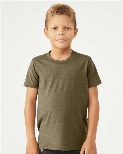 BELLA + CANVAS 3001YCVC Heather Olive — on model front