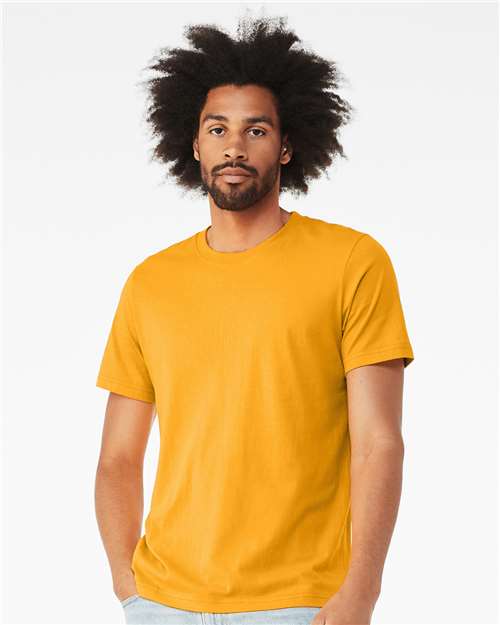 BELLA + CANVAS 3413 Solid Gold Triblend — on model front