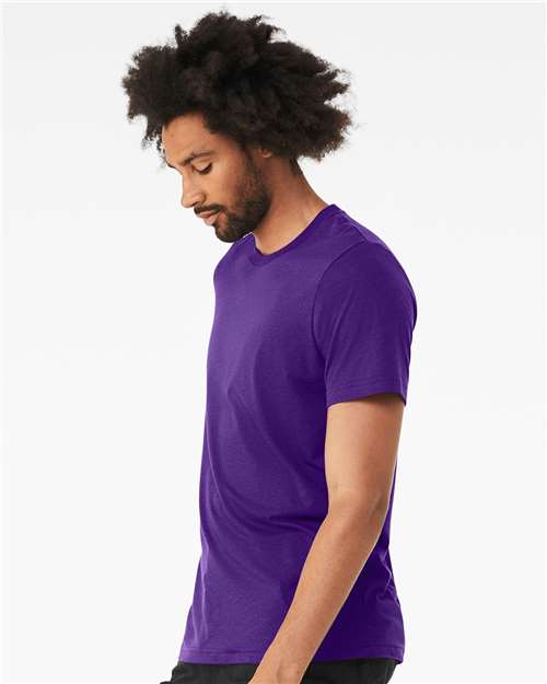 BELLA + CANVAS 3413 Solid Team Purple Triblend — on model side