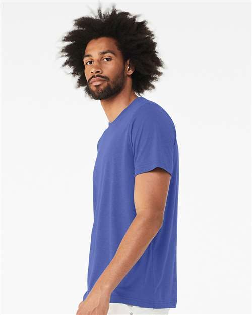 BELLA + CANVAS 3413 Solid True Royal Triblend — on model side