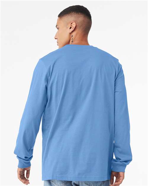 BELLA + CANVAS 3501CVC Heather Carolina Blue — on model back