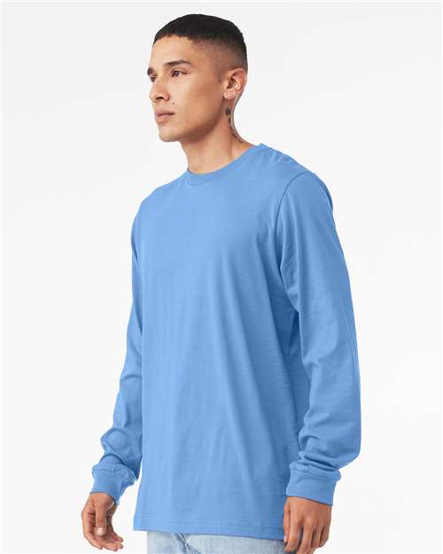 BELLA + CANVAS 3501CVC Heather Carolina Blue — on model side