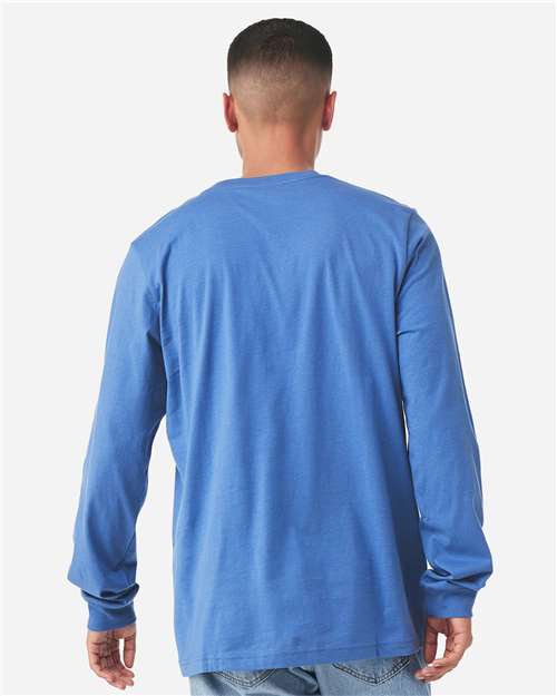 BELLA + CANVAS 3501CVC Heather Columbia Blue — on model back