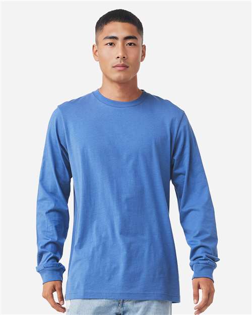 BELLA + CANVAS 3501CVC Heather Columbia Blue — on model front