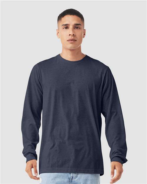BELLA + CANVAS 3501CVC Heather Midnight Navy — on model front