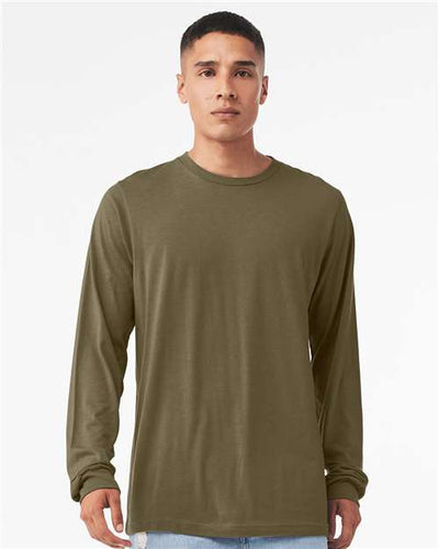 BELLA + CANVAS 3501CVC Heather Olive — on model front