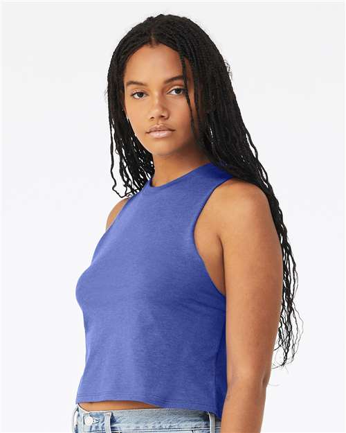 BELLA + CANVAS 6682 Heather True Royal — on model side
