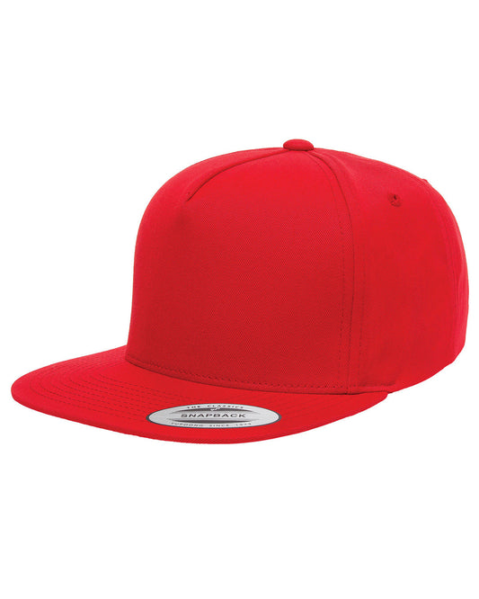 Unisex 5-Panel Cotton Twill Snapback Cap - Red