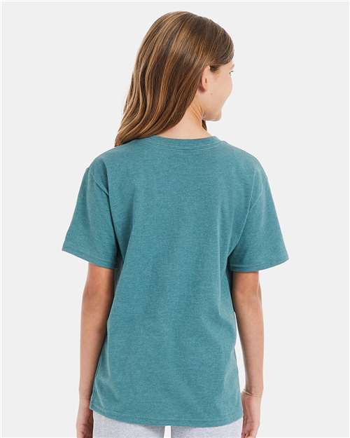 Hanes 498Y Cactus Heather — on model back