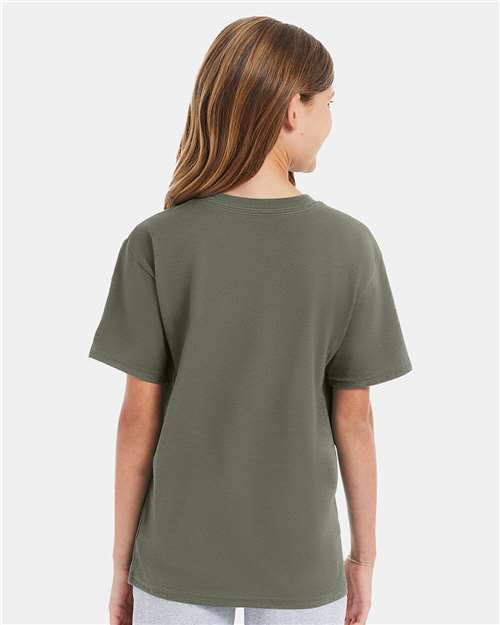 Hanes 498Y Fatigue Green — on model back