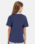 Hanes 498Y Heather Navy — on model back
