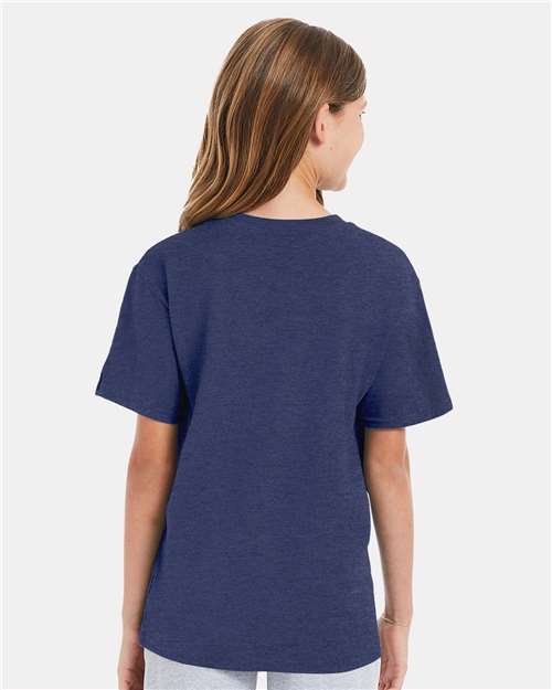 Hanes 498Y Heather Navy — on model back