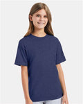 Hanes 498Y Heather Navy — on model front